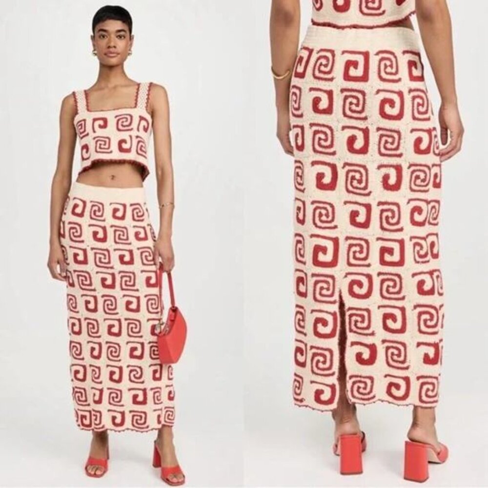 NWT Rhode Ana Crochet Pattern Maxi Skirt Women's Red Swirl Size: Medium - Picture 8 of 8